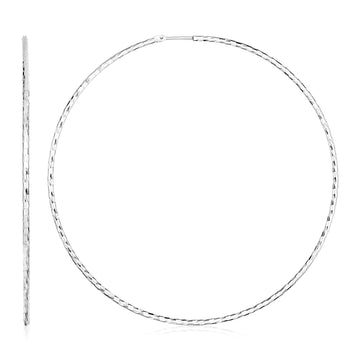 Sterling Silver Large Textured Round Hoop Earring